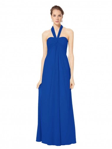 Bleu roi Trapèze Licou Mousseline Longue Robes demoiselle d'honneur