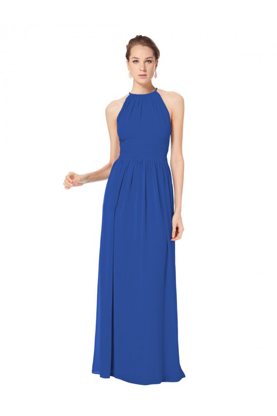 Bleu roi Trapèze Licou Mousseline Longue Robes demoiselle d'honneur