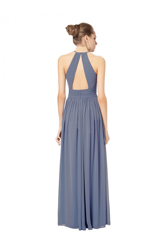 Bleu roi Trapèze Licou Mousseline Longue Robes demoiselle d'honneur