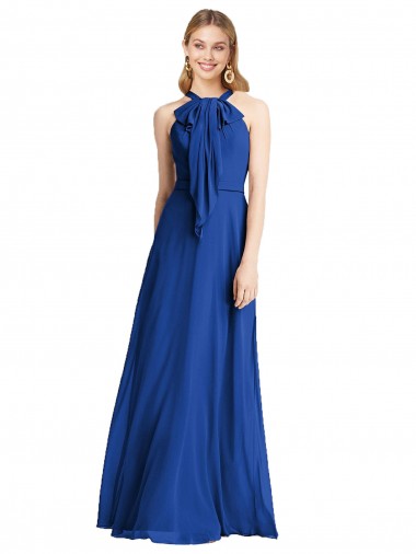 Bleu roi Trapèze Licou Mousseline Longue Robes demoiselle d'honneur