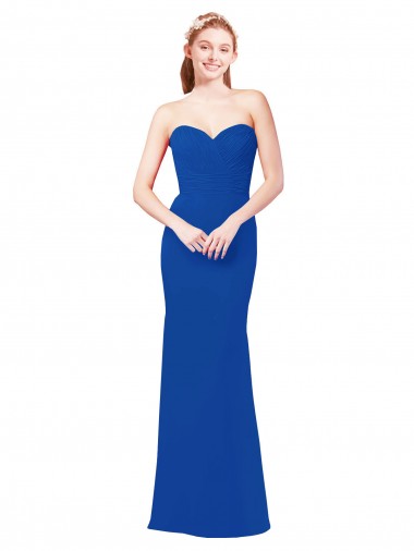 Bleu roi Trapèze Mousseline Longue Robes demoiselle d'honneur