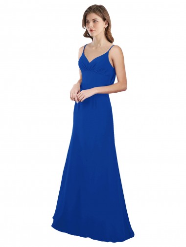 Bleu roi Trapèze Mousseline Longue Robes demoiselle d'honneur