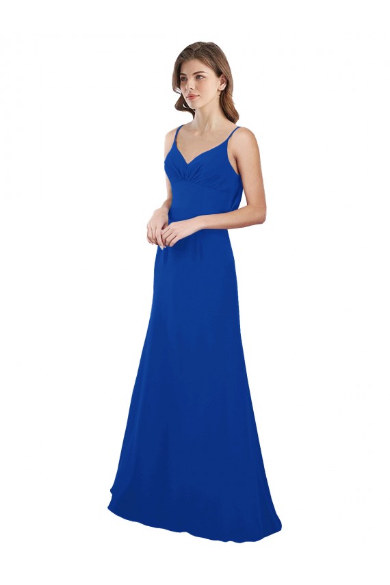 Bleu roi Trapèze Mousseline Longue Robes demoiselle d'honneur
