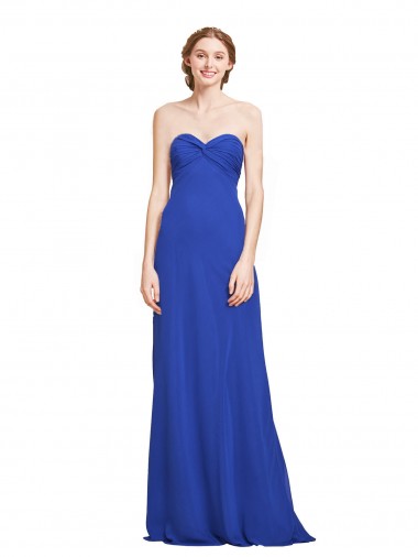 Bleu roi Trapèze Mousseline Longue Robes demoiselle d'honneur