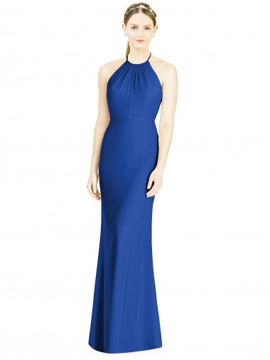 Bleu roi Trompette Licou Col Haut Mousseline Longue Robes demoiselle d'honneur