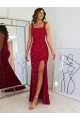 Bordeaux Fourreau Col Carré Paillettes Velours Longue Robes de bal