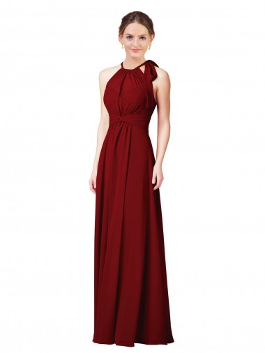 Bordeaux Fourreau Licou Mousseline Longue Robes demoiselle d'honneur