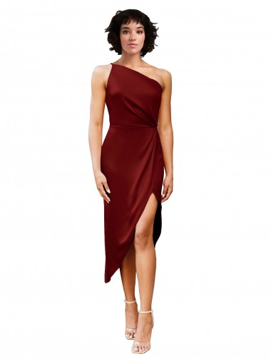 Bordeaux Fourreau midi Satiné Stretch Courte Robes demoiselle d'honneur / Robes de soirée / Robes de cocktail