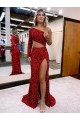 Bordeaux Sirène Balayage train Paillettes Velours Longue Robes de bal