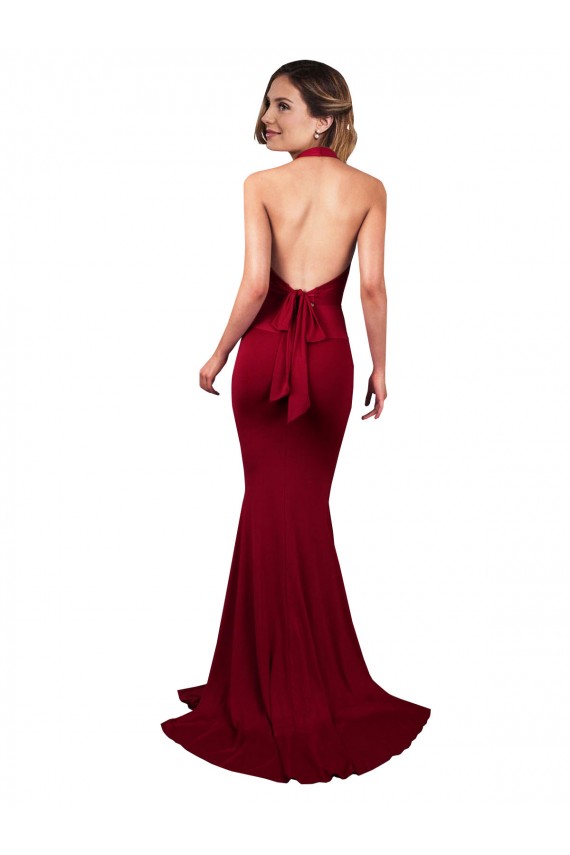 Bordeaux Sirène Licou Col V Spandex Longue Formelles Robes demoiselle d'honneur / Robes de soirée / Robes de bal
