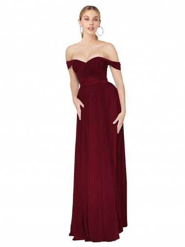Bordeaux Sirène Épaule Dénudée Mousseline Longue Formelles Robes demoiselle d'honneur / Robes de soirée / Robes de bal