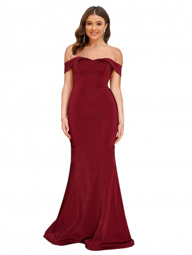 Bordeaux Sirène Épaule Dénudée Spandex Longue Formelles Robes demoiselle d'honneur / Robes de soirée / Robes de bal