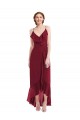 Bordeaux Trapèze Bretelles spaghetti Col V Mousseline Longue Asymétrique Robes demoiselle d'honneur