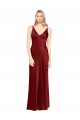 Bordeaux Trapèze Bretelles spaghetti Col V Satiné Stretch Longue Formelles Robes demoiselle d'honneur / Robes de soirée / Robes de bal