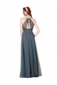 Bordeaux Trapèze Bretelles spaghetti Col V Tulle Longue Robes demoiselle d'honneur