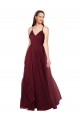 Bordeaux Trapèze Bretelles spaghetti Col V Tulle Longue Robes demoiselle d'honneur