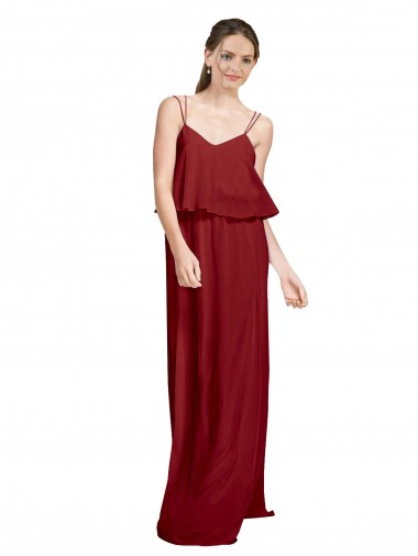 Bordeaux Trapèze Bretelles spaghetti Mousseline Longue Robes demoiselle d'honneur