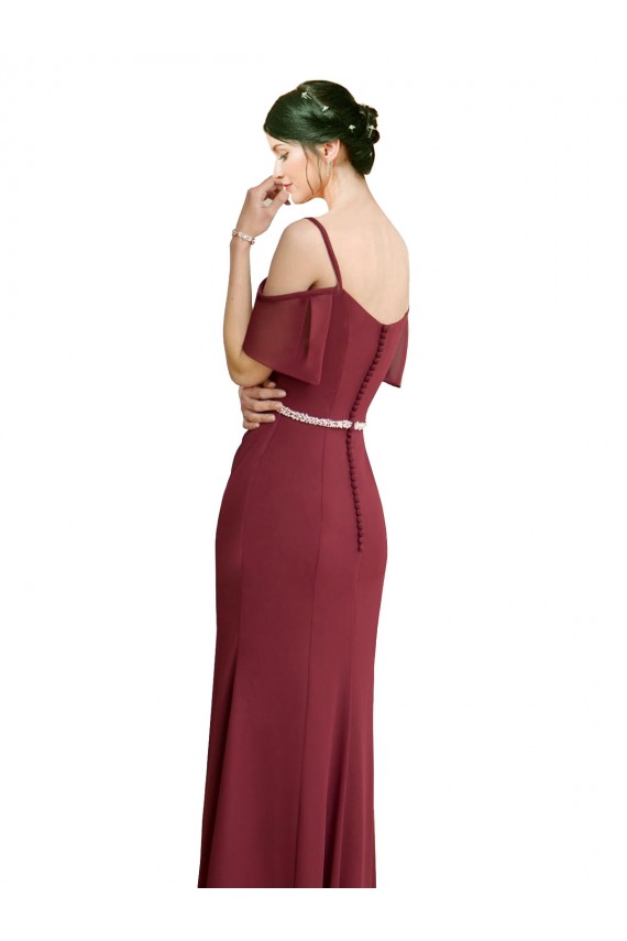 Bordeaux Trapèze Bretelles spaghetti Mousseline Longue Robes demoiselle d'honneur