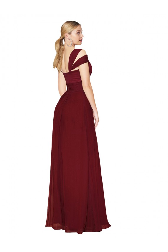 Bordeaux Trapèze Col Haut Mousseline Longue Formelles Robes demoiselle d'honneur / Robes de soirée / Robes de bal