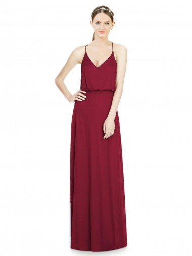 Bordeaux Trapèze Col V Mousseline Longue Robes demoiselle d'honneur
