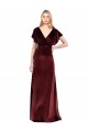 Bordeaux Trapèze Col V Velours Stretch Longue Robes demoiselle d'honneur / Robes de bal
