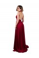 Bordeaux Trapèze Licou Col V Spandex Longue Formelles Robes demoiselle d'honneur / Robes de soirée / Robes de bal