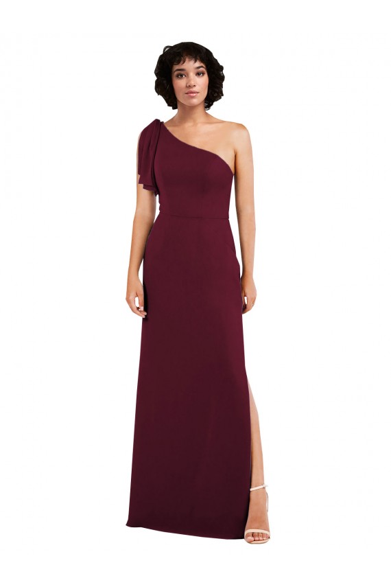Bordeaux Trapèze Mousseline Longue Formelles Robes demoiselle d'honneur / Robes de soirée