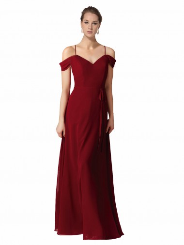 Bordeaux Trapèze Mousseline Longue Robes demoiselle d'honneur