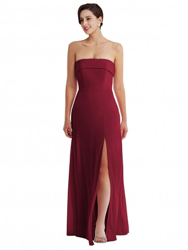 Bordeaux Trapèze Sans bretelle Mousseline Longue Formelles Robes demoiselle d'honneur / Robes de soirée