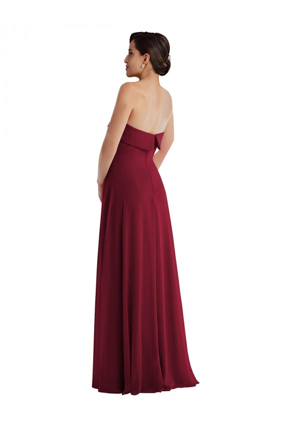 Bordeaux Trapèze Sans bretelle Mousseline Longue Formelles Robes demoiselle d'honneur / Robes de soirée