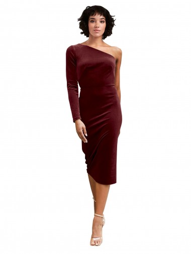 Bordeaux Trapèze midi Velours Stretch Courte Robes demoiselle d'honneur / Robes de bal