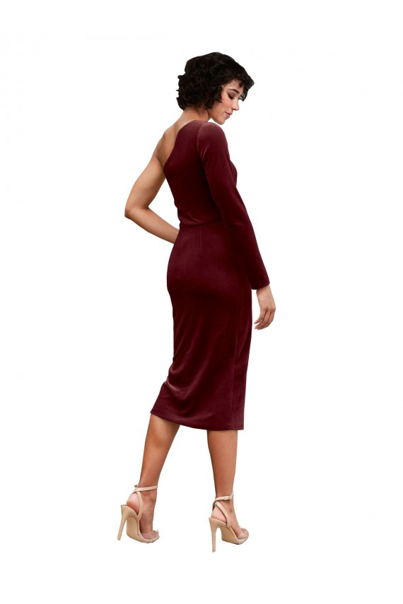 Bordeaux Trapèze midi Velours Stretch Courte Robes demoiselle d'honneur / Robes de bal