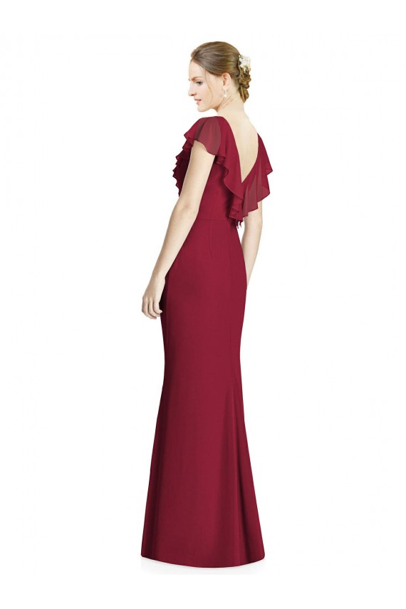 Bordeaux Trompette Col V Mousseline Longue Robes demoiselle d'honneur