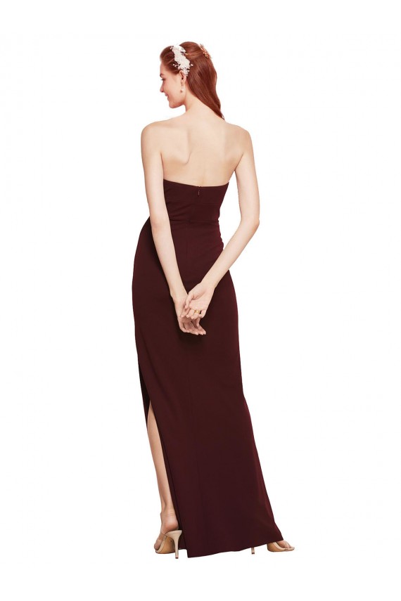 Bordeaux foncé Fourreau Sans bretelle Crêpe Stretch Longue Formelles Robes demoiselle d'honneur / Robes de soirée / Robes de bal