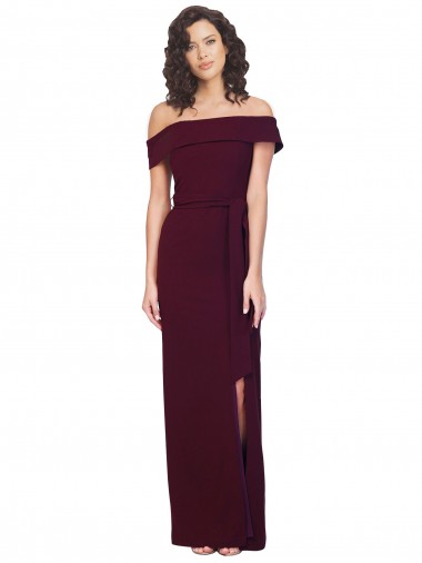 Bordeaux foncé Fourreau Épaule Dénudée Col Carré Crêpe Stretch Longue Formelles Robes demoiselle d'honneur / Robes de soirée / Robes de bal