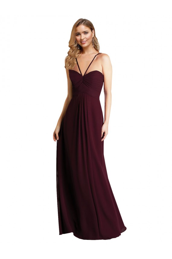 Bordeaux foncé Trapèze Bretelles spaghetti Mousseline Longue Robes demoiselle d'honneur