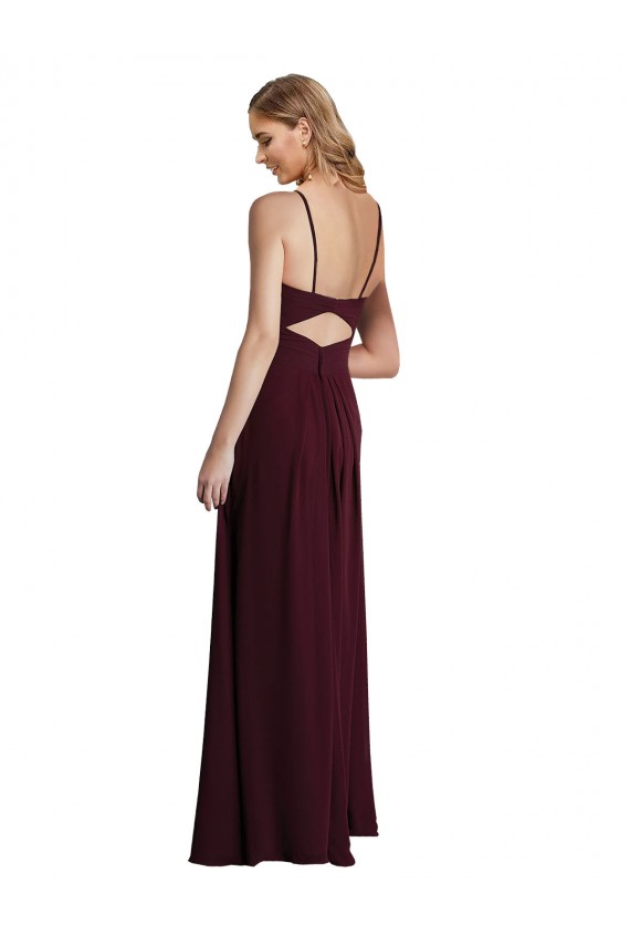 Bordeaux foncé Trapèze Bretelles spaghetti Mousseline Longue Robes demoiselle d'honneur
