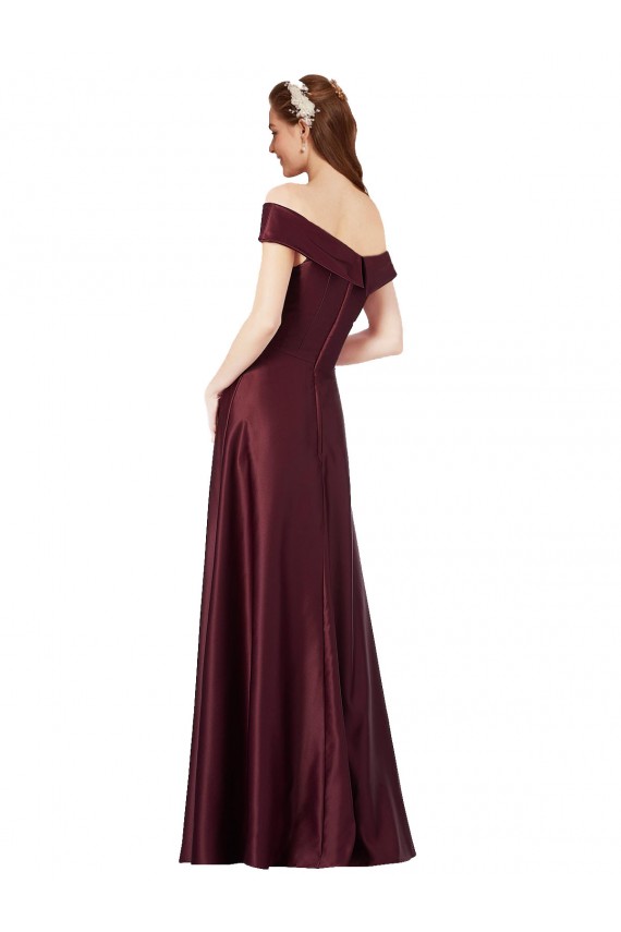 Bordeaux foncé Trapèze Épaule Dénudée Sans bretelle Satiné Longue Formelles Robes demoiselle d'honneur / Robes de soirée / Robes de bal