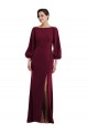 Bordeaux foncé Trompette Bateau Crêpe Stretch Longue Formelles Robes demoiselle d'honneur / Robes de soirée / Robes de bal