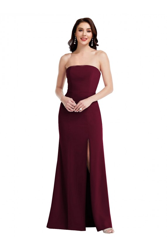 Bordeaux foncé Trompette Sans bretelle Crêpe Stretch Longue Robes demoiselle d'honneur / Robes de bal