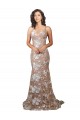 Champagne Sirène Col V Balayage train Dentelle Robes de mariée