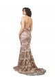 Champagne Sirène Col V Balayage train Dentelle Robes de mariée