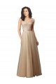 Champagne Trapèze Col V Tulle Dentelle Longue Robes demoiselle d'honneur
