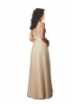 Champagne Trapèze Col V Tulle Dentelle Longue Robes demoiselle d'honneur