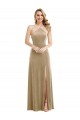 Champagne Trapèze Licou Col Haut Velours Stretch Longue Robes demoiselle d'honneur / Robes de bal