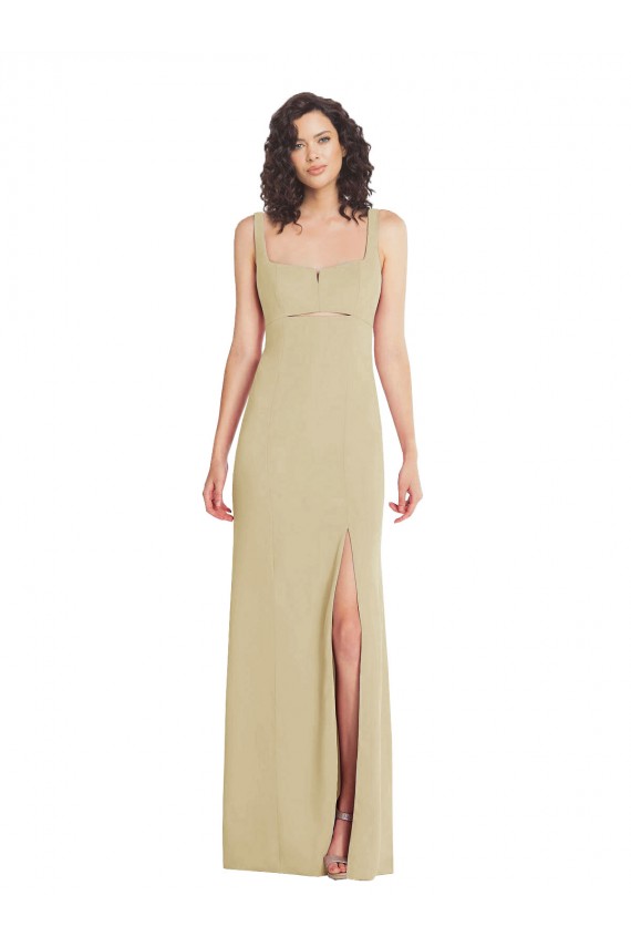 Champagne Trompette Col Carré Crêpe Stretch Longue Formelles Robes demoiselle d'honneur / Robes de soirée / Robes de bal