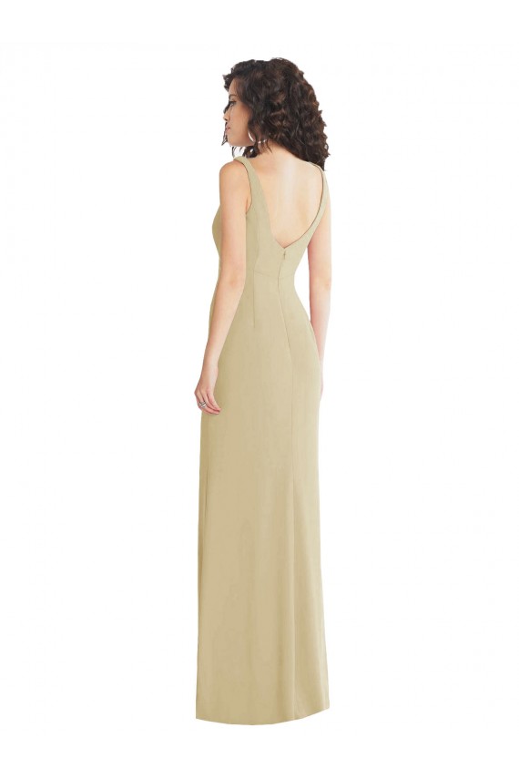 Champagne Trompette Col Carré Crêpe Stretch Longue Formelles Robes demoiselle d'honneur / Robes de soirée / Robes de bal