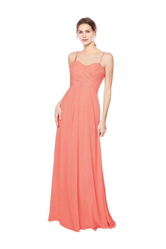 Corail Trapèze Bretelles spaghetti Mousseline Longue Robes demoiselle d'honneur