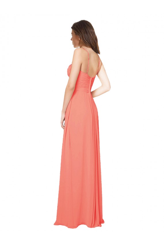 Corail Trapèze Bretelles spaghetti Mousseline Longue Robes demoiselle d'honneur