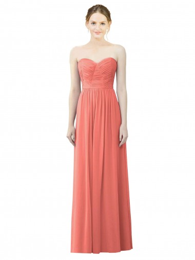 Corail Trapèze Sans bretelle Mousseline Longue Robes demoiselle d'honneur